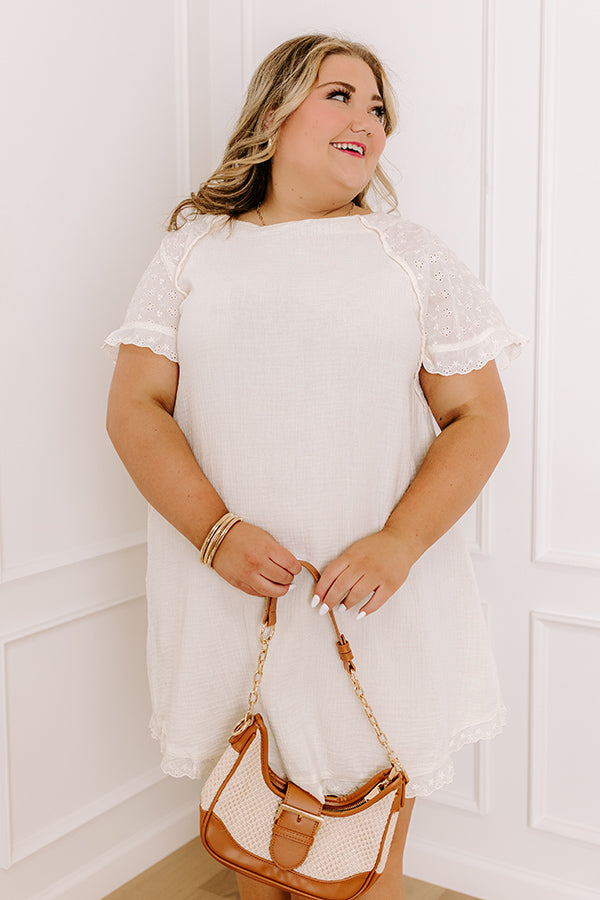Impressions Sunday Mornings Eyelet Shift Dress In Cream Curves