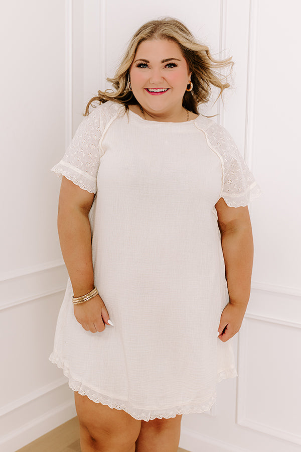 Impressions Sunday Mornings Eyelet Shift Dress in Cream Curves