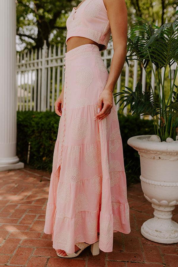 Impressions Sunkissed Meadow High Waist Embroidered Maxi Skirt In Pink