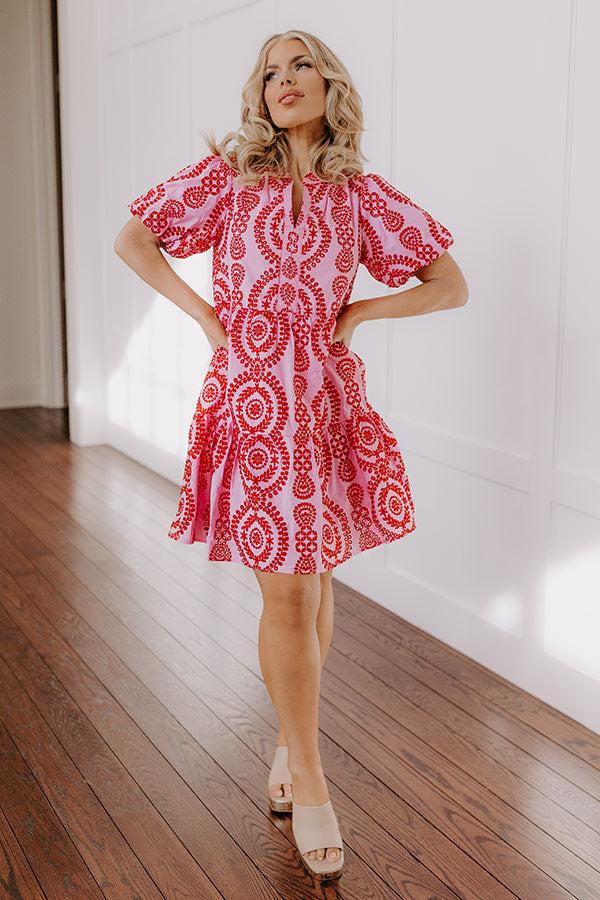 Impressions Sunny Outlook Eyelet Mini Dress in Pink