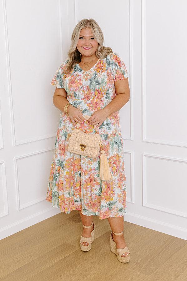 Impressions Sunny Sangria Floral Midi Dress In Mint Curves