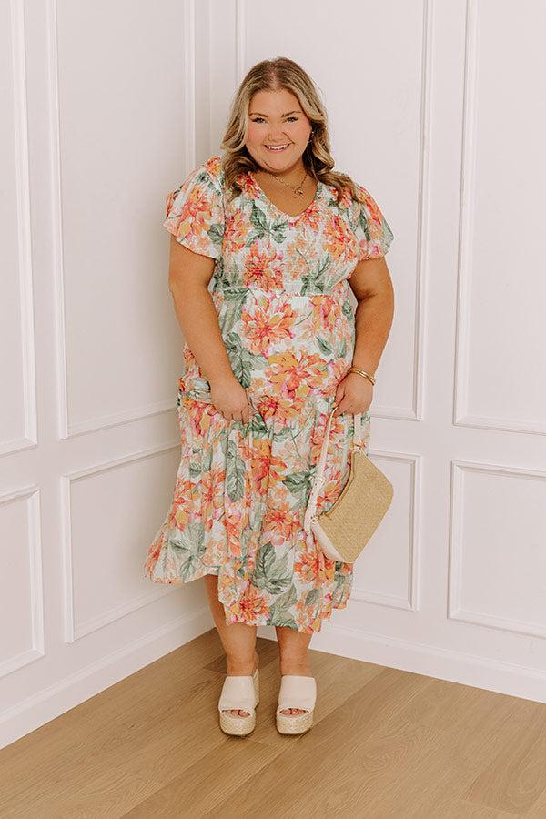 Impressions Sunny Sangria Floral Midi Dress in Mint Curves