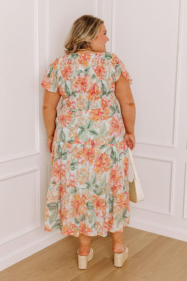 Impressions Sunny Sangria Floral Midi Dress In Mint Curves