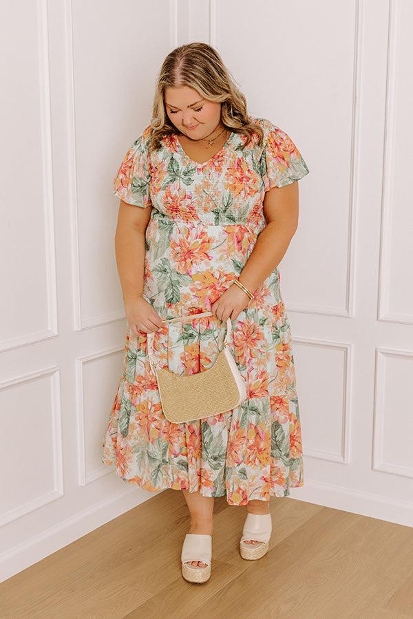 Impressions Sunny Sangria Floral Midi Dress In Mint Curves