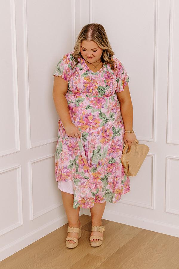 Impressions Sunny Sangria Floral Midi Dress In Pink Curves