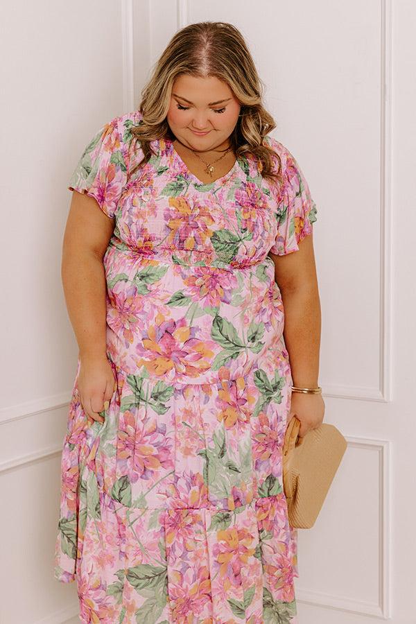 Impressions Sunny Sangria Floral Midi Dress In Pink Curves