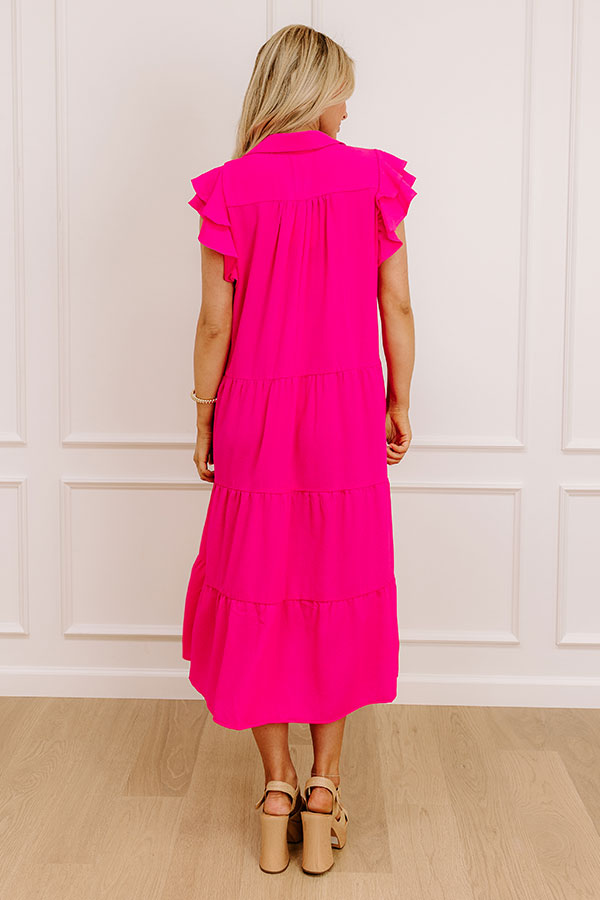 Impressions Sunny Spritzer Tiered Midi Dress In Hot Pink