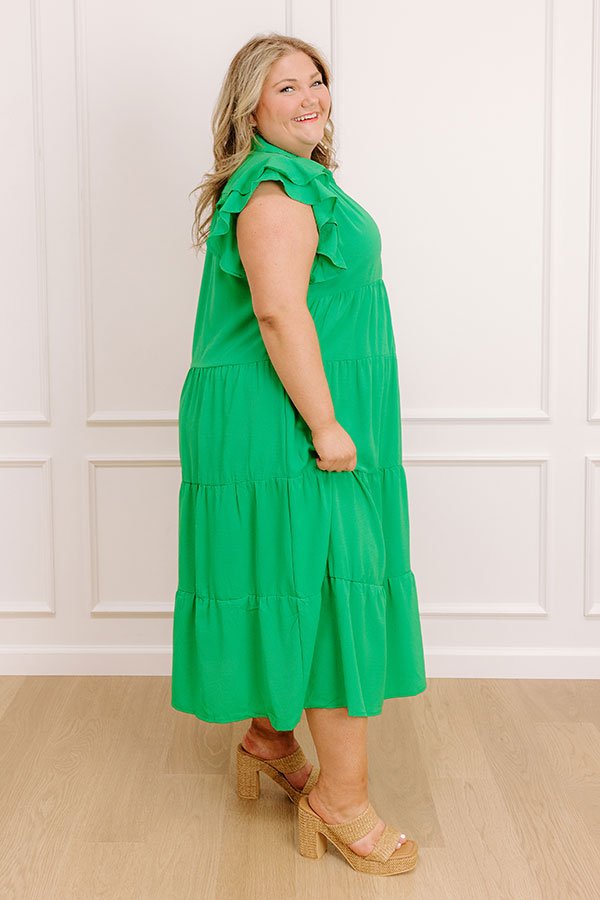 Impressions Sunny Spritzer Tiered Midi Dress In Kelly Green Curves