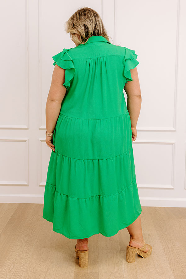 Impressions Sunny Spritzer Tiered Midi Dress In Kelly Green Curves