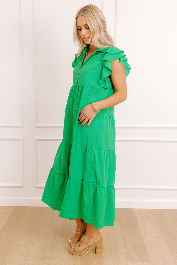 Impressions Sunny Spritzer Tiered Midi Dress In Kelly Green