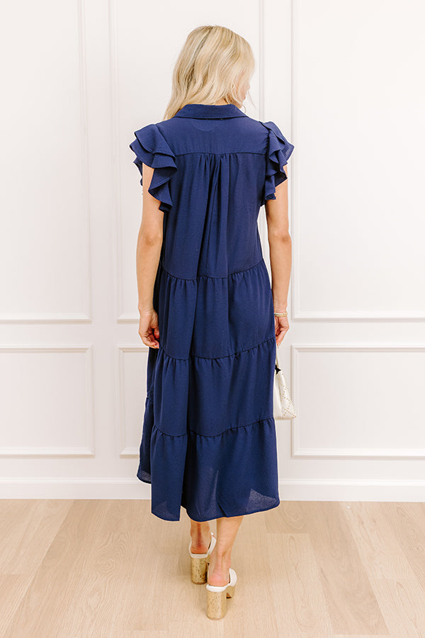 Impressions Sunny Spritzer Tiered Midi Dress In Navy