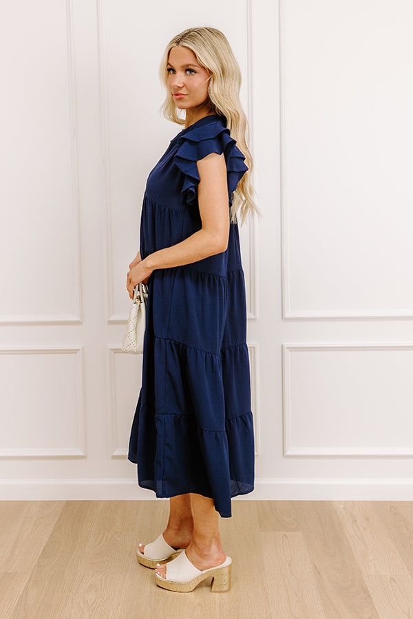 Impressions Sunny Spritzer Tiered Midi Dress In Navy