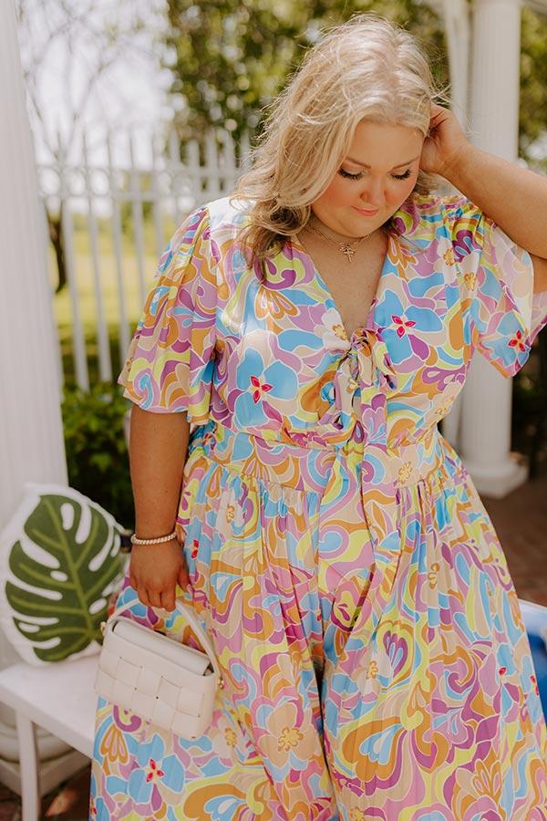 Impressions Sunny Views Satin Floral Wide Leg Jumpsuit Curves