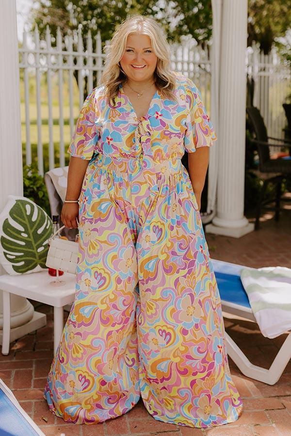 Impressions Sunny Views Satin Floral Wide Leg Jumpsuit Curves