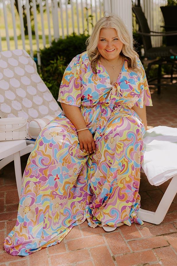 Impressions Sunny Views Satin Floral Wide Leg Jumpsuit Curves