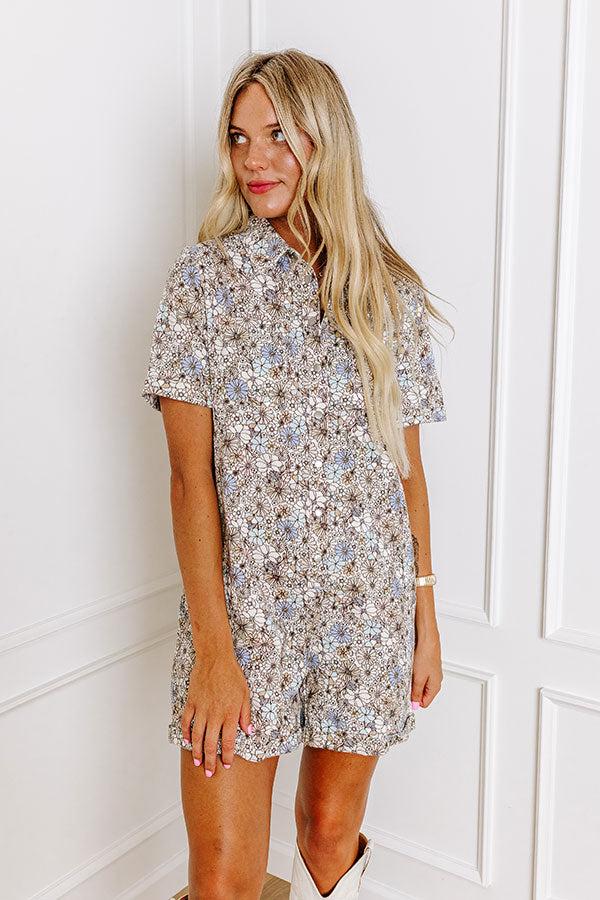 Impressions Sunny With A Chance Of Blooms Denim Romper In Cream