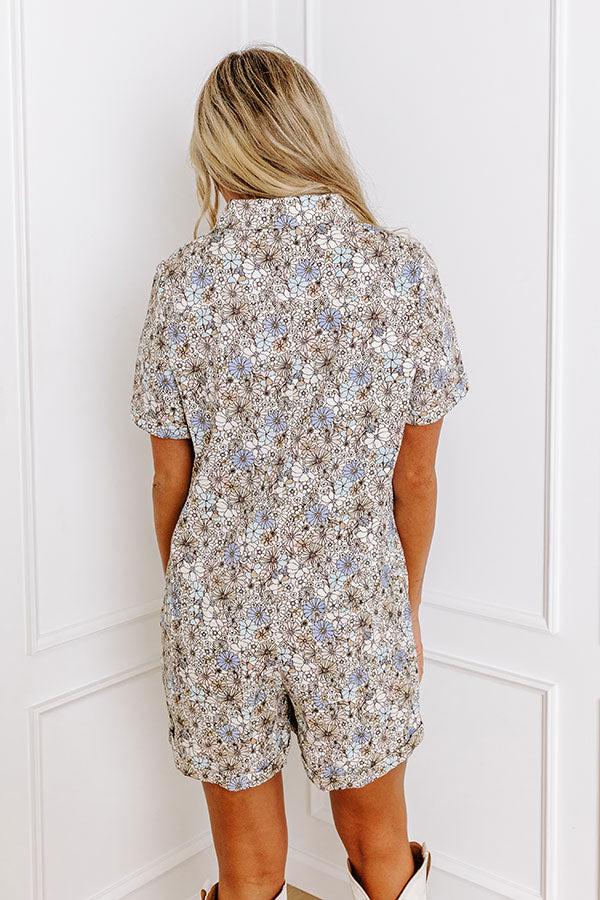 Impressions Sunny With A Chance Of Blooms Denim Romper In Cream