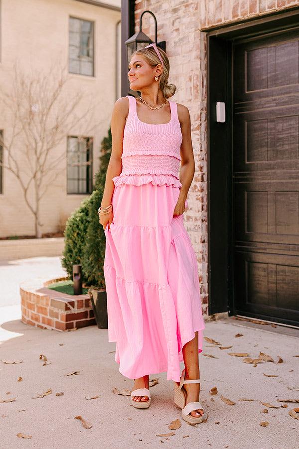 Impressions Sunset Beach Stroll Crochet Maxi Dress In Pink