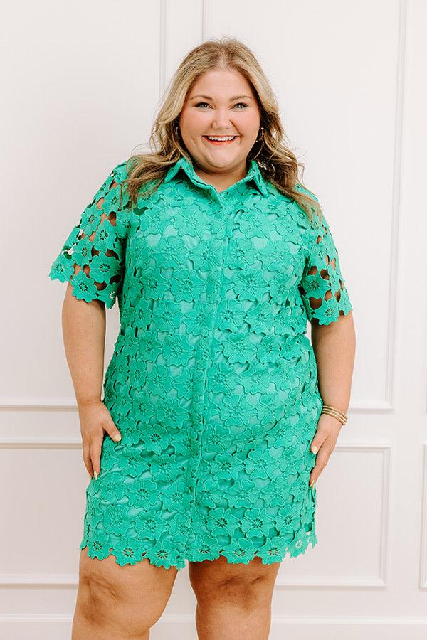 Impressions Sunshine Sunday Crochet Mini Dress In Emerald Curves