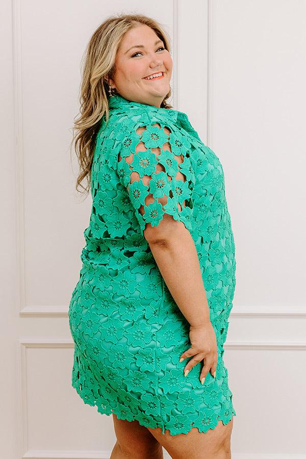 Impressions Sunshine Sunday Crochet Mini Dress In Emerald Curves