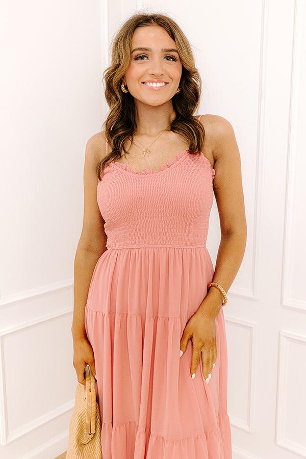 Impressions Sweet And Gentle Chiffon Midi Dress In Coral