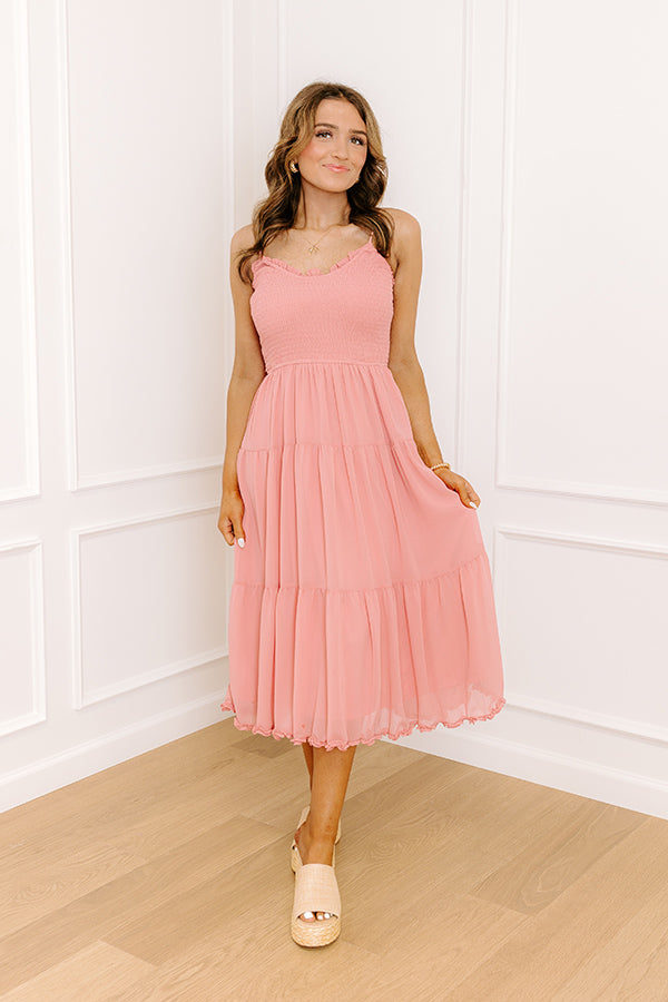 Impressions Sweet And Gentle Chiffon Midi Dress in Coral