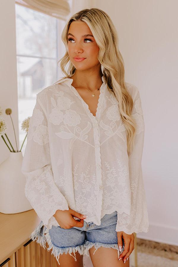 Impressions Sweet Aroma Embroidered Button Up In Cream