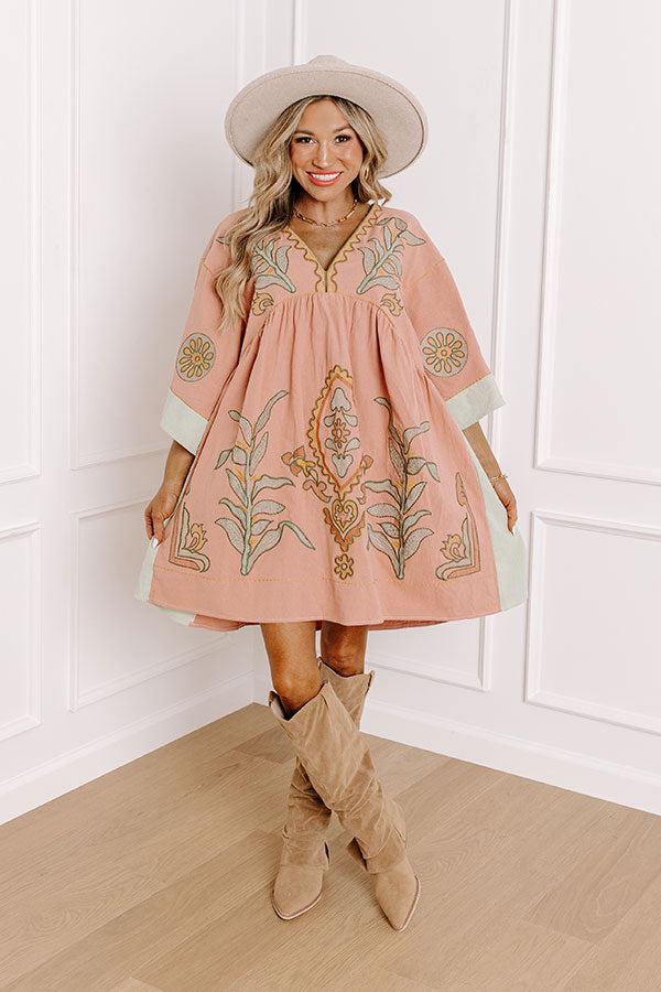 Impressions Sweet Duet Embroidered Babydoll Dress In Rustic Rose