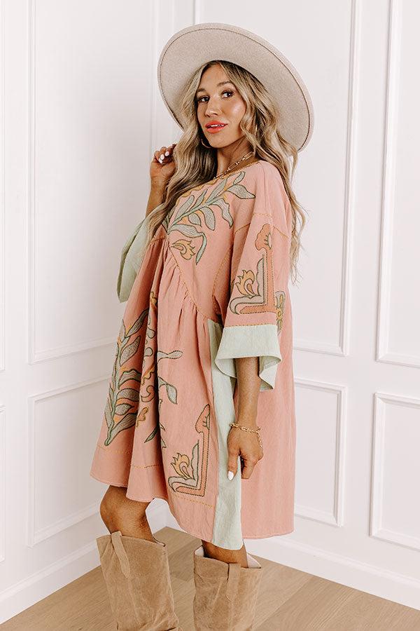 Impressions Sweet Duet Embroidered Babydoll Dress In Rustic Rose