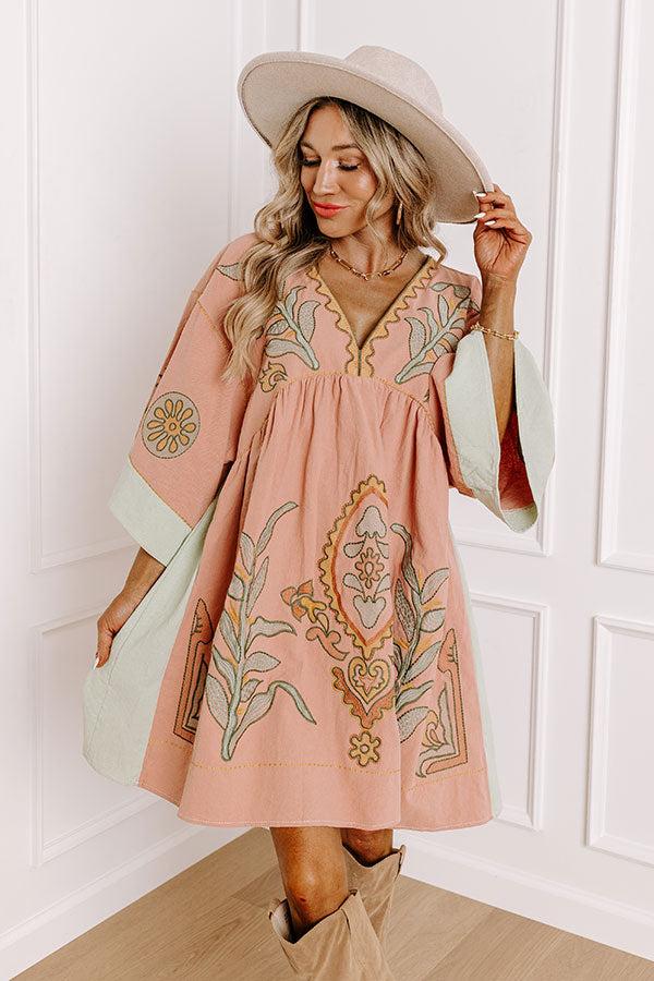 Impressions Sweet Duet Embroidered Babydoll Dress in Rustic Rose
