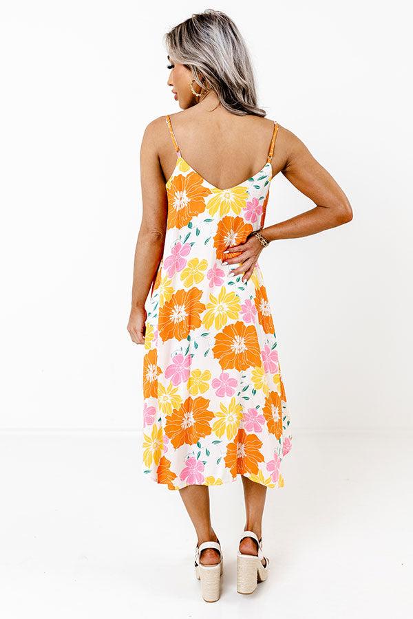 Impressions Sweet Georgia Peach Floral Midi Dress In Orange