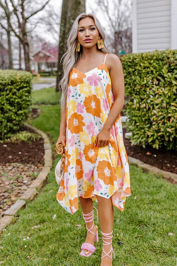 Impressions Sweet Georgia Peach Floral Midi Dress In Orange