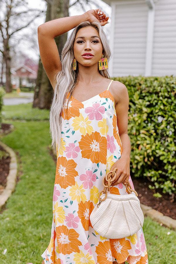 Impressions Sweet Georgia Peach Floral Midi Dress In Orange