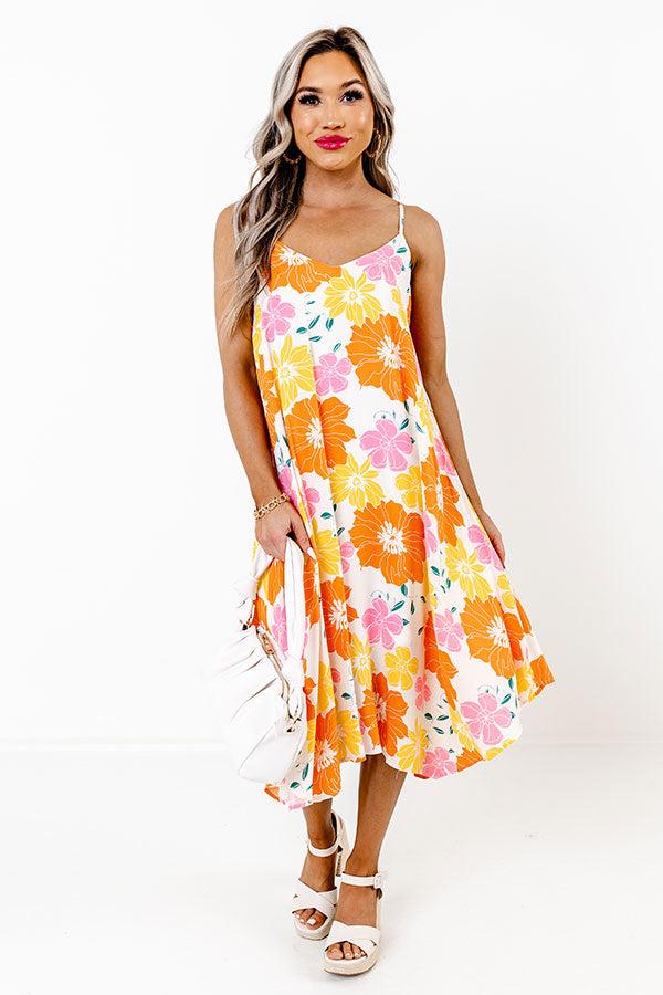 Impressions Sweet Georgia Peach Floral Midi Dress In Orange