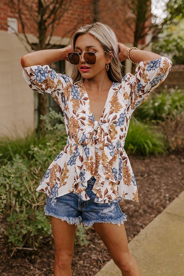 Impressions Sweet Georgia Peach Front Tie Top In Ivory