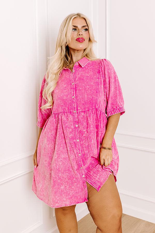 Impressions Sweet Glance Mineral Wash Mini Dress In Pink Curves