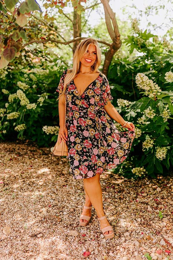 Impressions Sweet Like Honey Floral Mini Dress In Black Curves