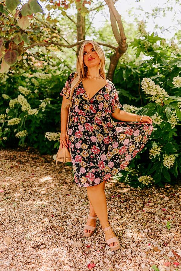Impressions Sweet Like Honey Floral Mini Dress In Black Curves