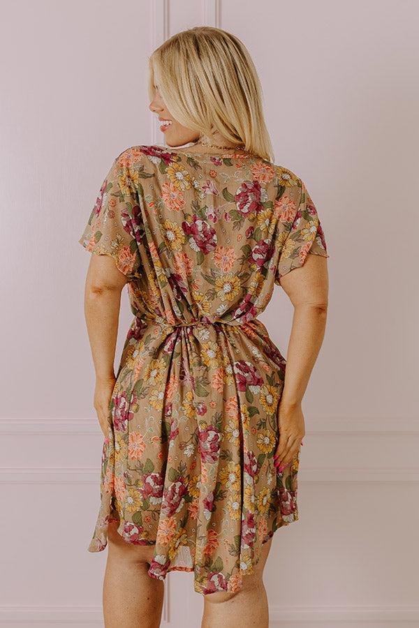 Impressions Sweet Like Honey Floral Mini Dress In Taupe Curves