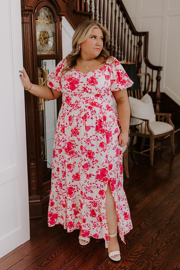 Impressions Sweet Surprise Floral Maxi Dress In Hot Pink Curves