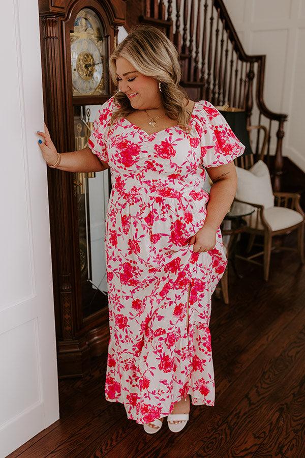 Impressions Sweet Surprise Floral Maxi Dress in Hot Pink Curves