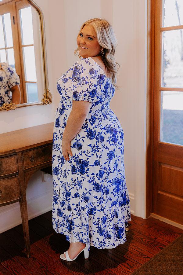 Impressions Sweet Surprise Floral Maxi Dress In Royal Blue Curves