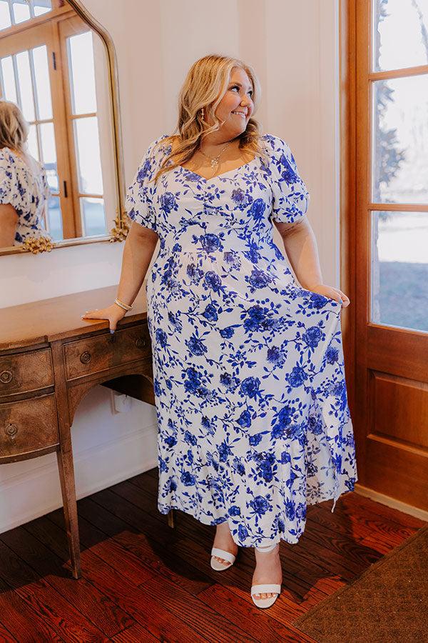 Impressions Sweet Surprise Floral Maxi Dress in Royal Blue Curves