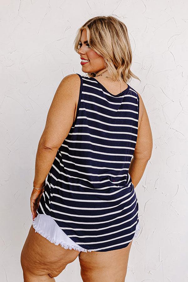 Impressions Sweeter In Stripes Shift Tank In Navy Curves