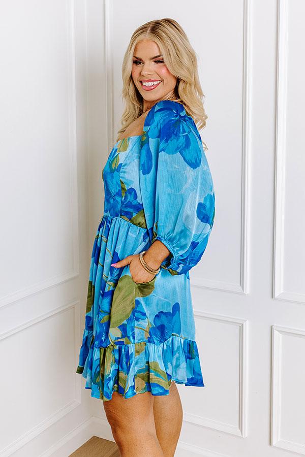 Impressions Sweethearts Floral Mini Dress In Blue Curves