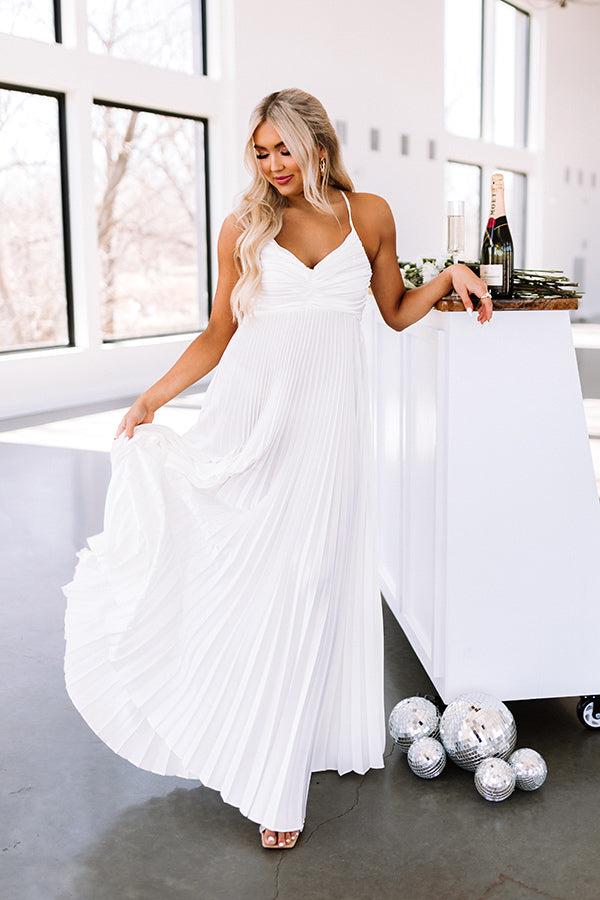 Impressions Take My Breath Away Satin Pleated Maxi In Ivory
