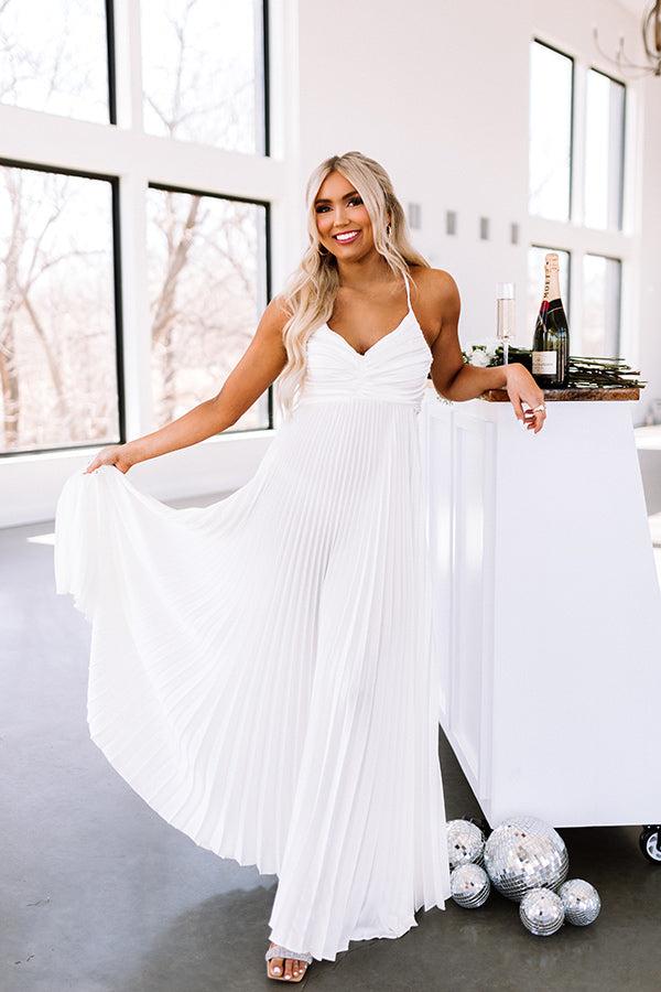 Impressions Take My Breath Away Satin Pleated Maxi In Ivory