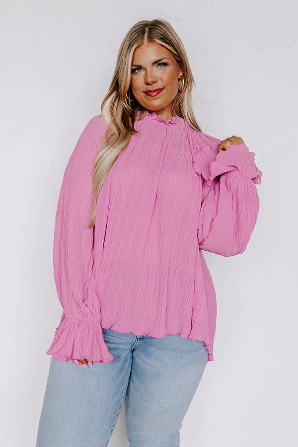 Impressions Tea Party Vibes Pleated Top In Blush Curves