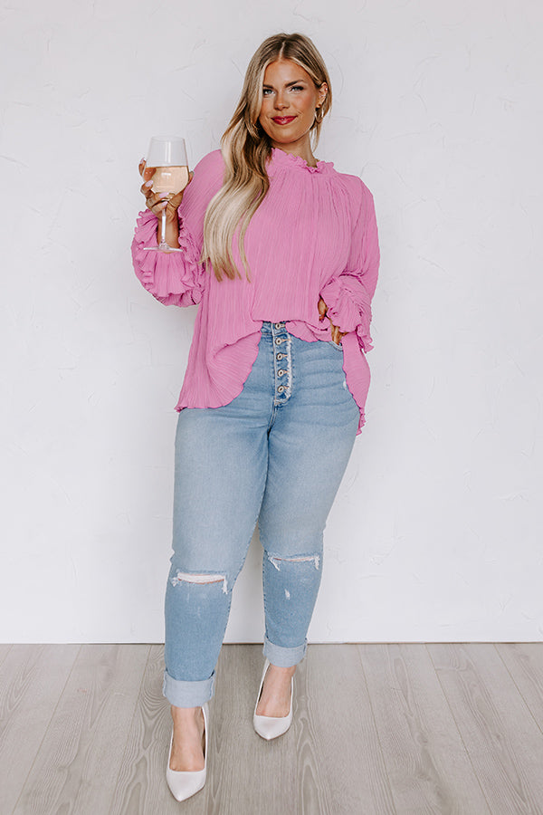 Impressions Tea Party Vibes Pleated Top In Blush Curves