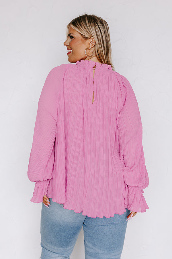 Impressions Tea Party Vibes Pleated Top In Blush Curves